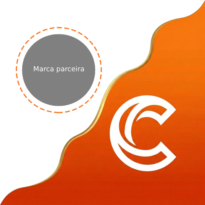 Gabarito de ícone de grupo: metade laranja com o símbolo CONVERTTA e metade transparente, para receber a cor e a marca do parceiro